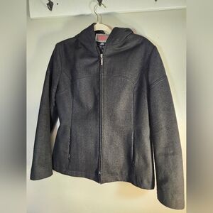 l.e.i. Life Energy Intellegence Vintage Black Wool Zip-Up Hooded Jacket Sz L